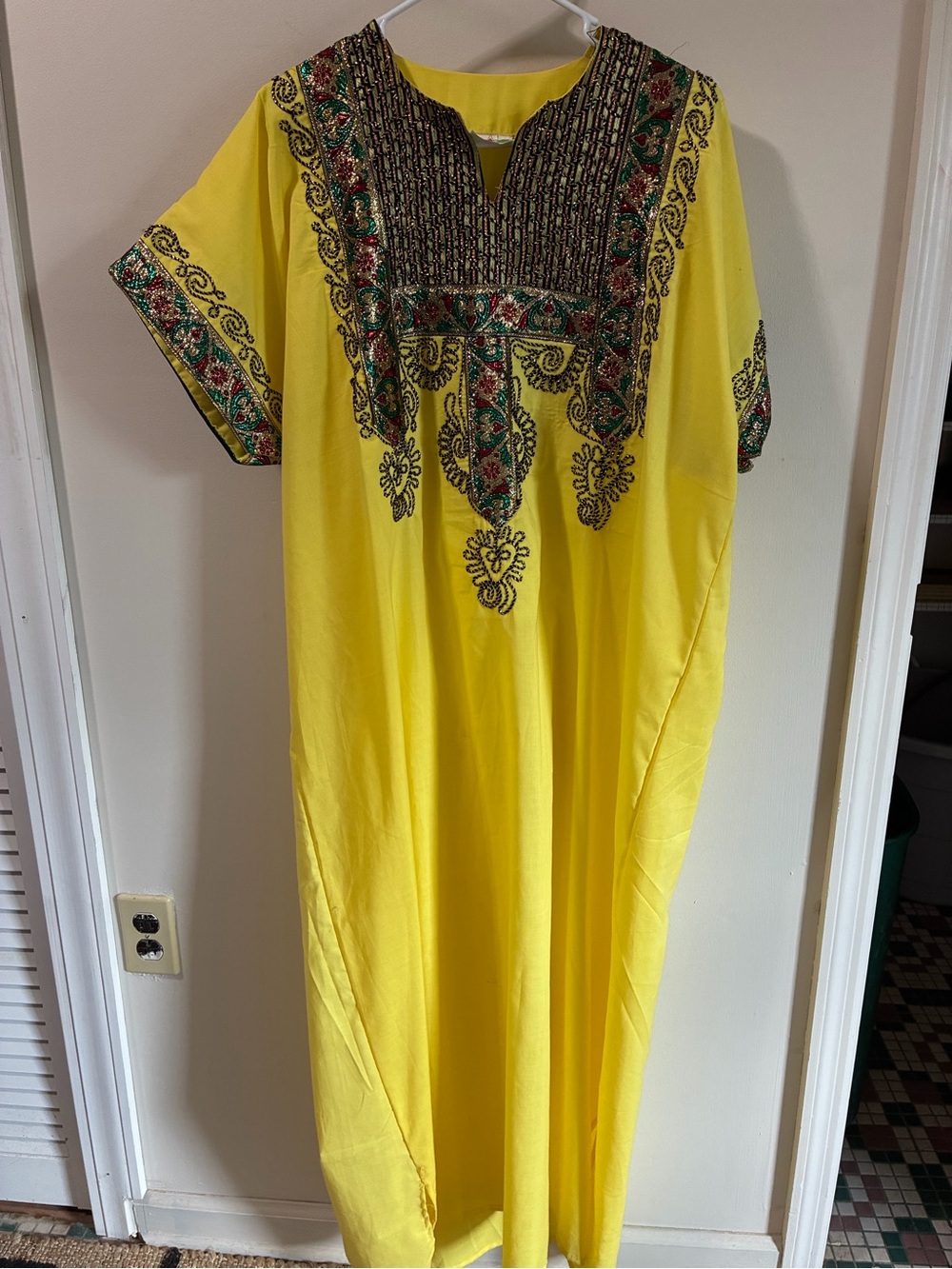 Yellow Embroidered Maxi kaftan with Decorative Yoke